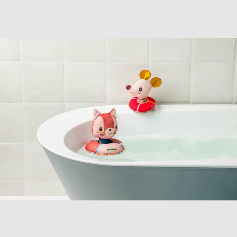 Gioco da bagno per bambini con gatto e topo galleggianti con salvagente, adatto dai 6 mesi in su